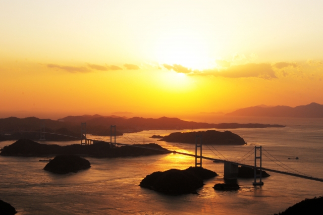 夕日と広島の海